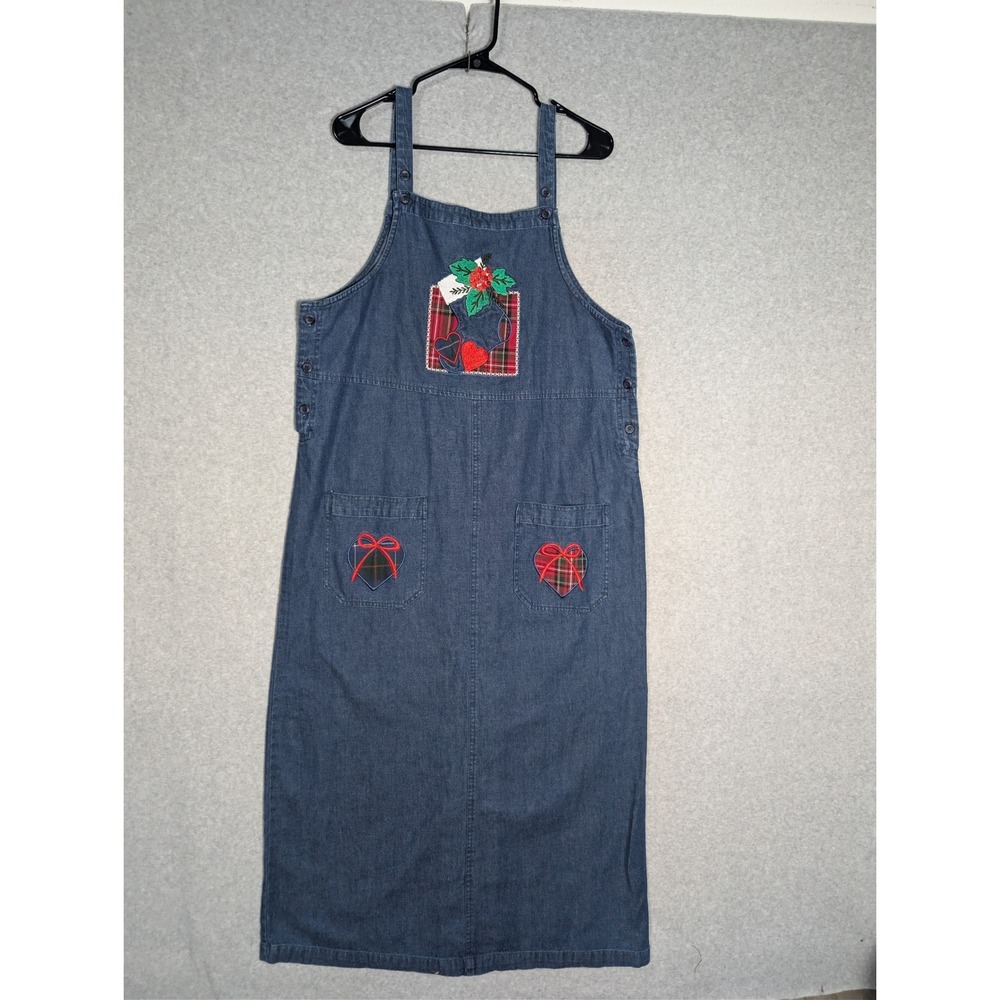 Westbound Pinafore Jumper Dress Medium Christmas Plaid Denim Holiday Festive - Picture 2 of 15